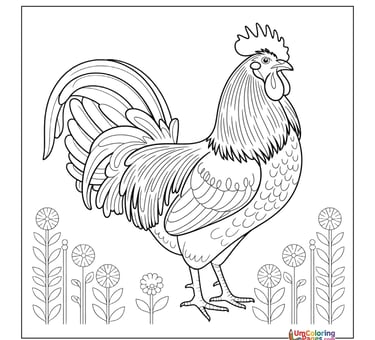simple rooster line art coloring page