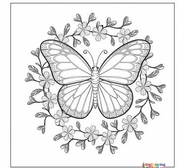 Butterfly on flower coloring template garden insect page