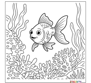 Tropical fish outline drawing kids coloring worksheet