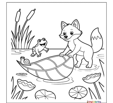Running fox outline drawing kids coloring worksheet