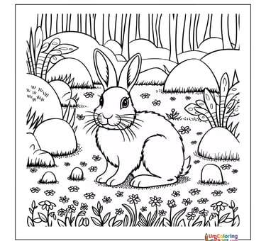 Rabbit eating carrot coloring template pet animal page