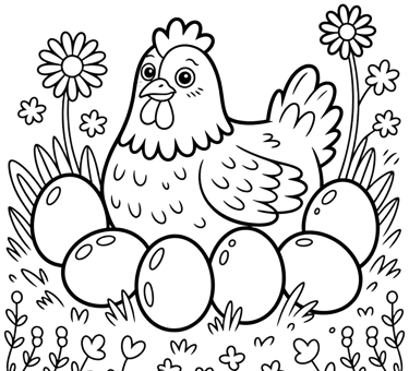 simple chicken line art coloring page