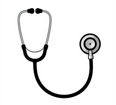 A black and silver medical stethoscope icon for healthcare and cardiac diagnostic checkups.