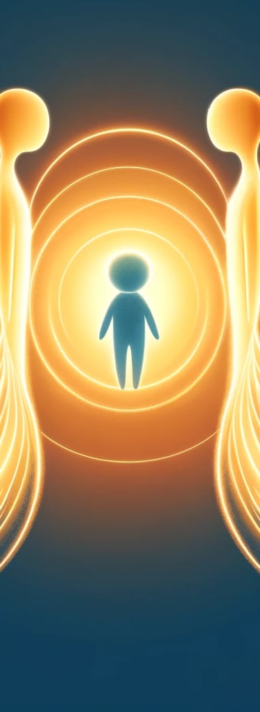a person standing in front of a light bulb