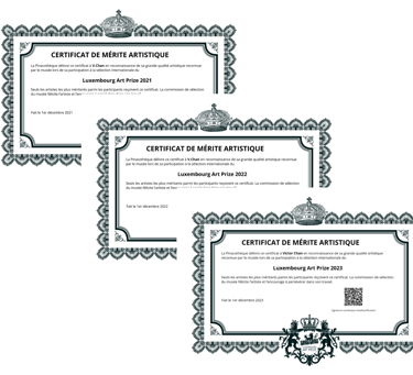 Certificats de Mérite Artistique 2021, 2022, 2023 Luxembourg Art Prize