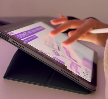 Closeup of iPad, live illustration