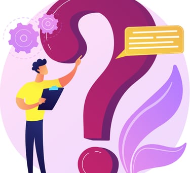 a man standing in front of a question mark