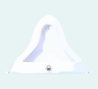 a white urinal and a blue background