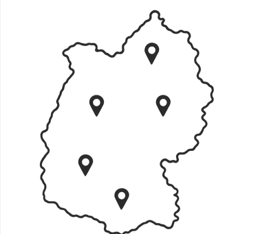 Graphic outline of the Ortenau region with location pins indicated.