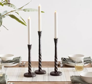 Triple size wooden shaped brass candle stand