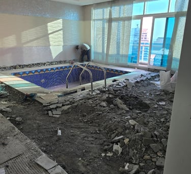 Swimming pool waterproofing membrane installation in Dubai villa