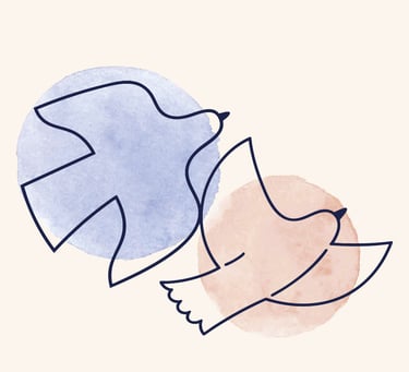 Logo fundacji WtymRAZEM - dwa gołębie na niebieskim i beżowym tle