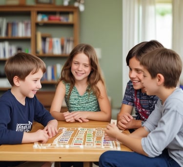 A young child wearing a patterned onesie is interacting with colorful alphabet blocks on a table. An adult sitting beside the child is supporting them, dressed in a navy blue shirt with an embroidered logo. The scene conveys a sense of learning or playtime in a bright, softly-lit room.