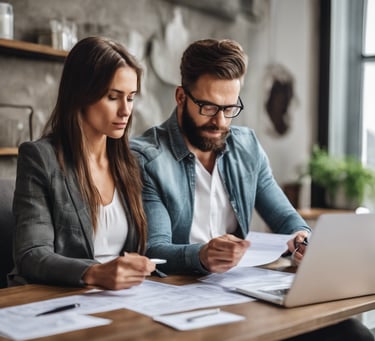 Pareja construyendo un presupuesto familiar