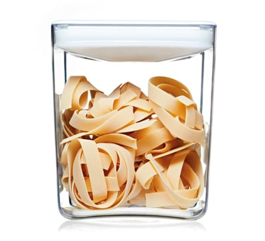 Product photography - a container with pasta noodles inside