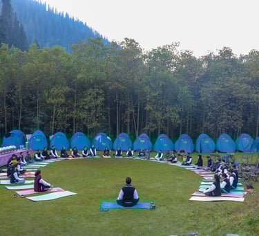 yoga session in progress at a corporate retreat in Sharan Forest