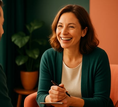 a happy relationship coach with her client