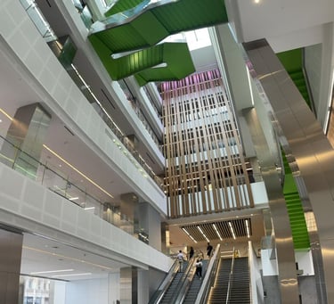 Deloitte offices green modern angular feature stairs, made by Pengelly Iron Works