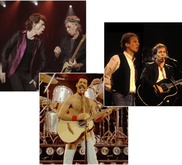 Rolling Stones, Freddy Mercury and Simon and Garfunkel