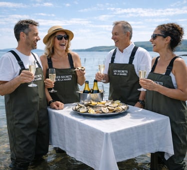 petit groupe participant à une expérience d’ostréiculture immersive en bretagne