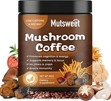 a jar of mushroom coffee with mushrooms and mushrooms