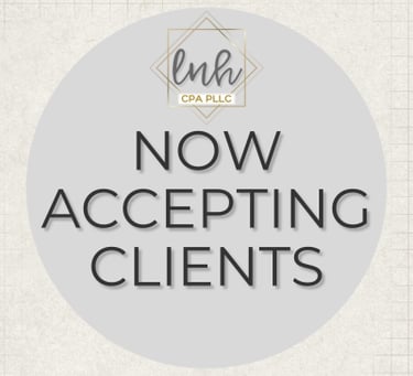 LNH CPA PLLC accounting firm announcement stating they are now accepting new clients.