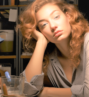 a woman realtor sitting at a table after a sale with a glass of wine, leaving an ai agency a review.