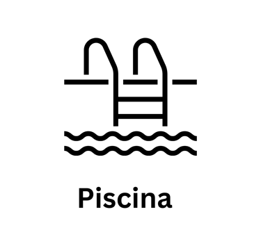 Black line icon of a swimming pool ladder with waves and the word Piscina.