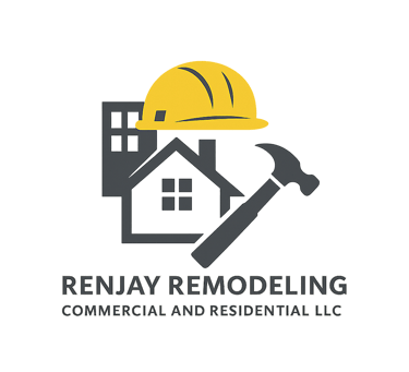 Renjay Remodeling company logo with hammer and house icon