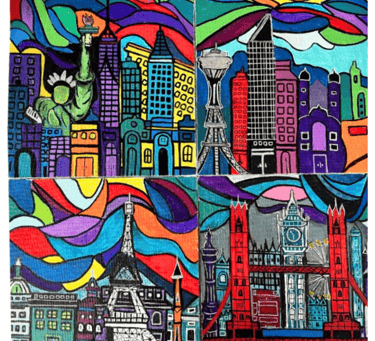 Custom Order Art by Frankie Abstract Colorful Paintings of cities 
