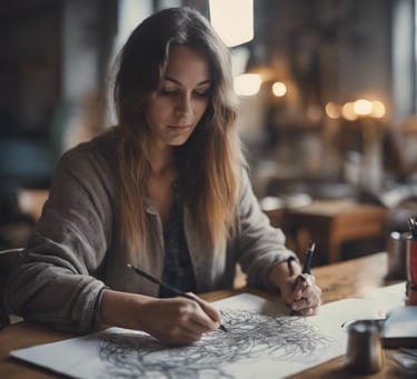 a woman is smiling and holding a paintbrush