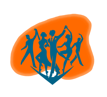 silhouette of professional looking dancers on an orange background