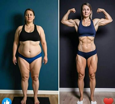 Foto de antes e depois destacando hábitos saudáveis ​​e rotina de exercícios para emagrecer.