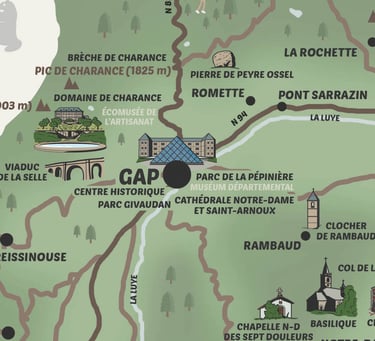 Carte géographique zoom Gapençais Durance Hautes-Alpes / Zérocinqdesign