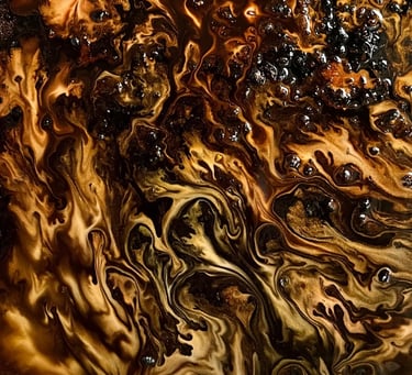 A batik painting about flames of fire by artist Shuen-Li Spirit based in the Netherlands