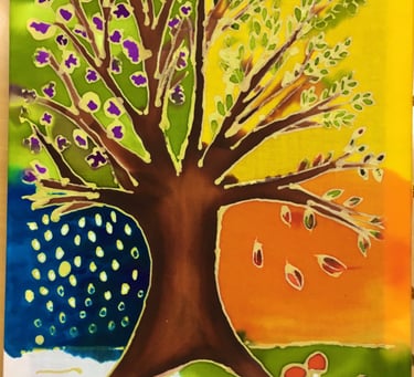 Batik workshop, Netherlands, Nederland, Woerden, Shuen Li Spirit, Tree, Batik Painting, 4 seasons