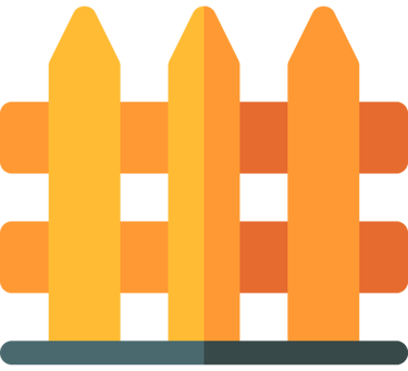 logo d'une cloture avec trois bout de bois orange et jaune 