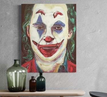 a painting of a joker's face with a painting of a clown