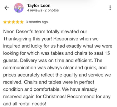 5 star review for wedding rentals in las vegas