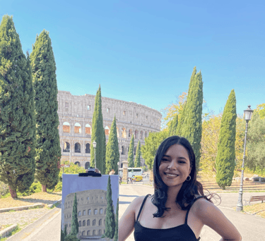 artista shirley johnston retratando el coliseo en roma
