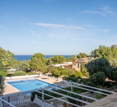 a pool with a view of the ocean