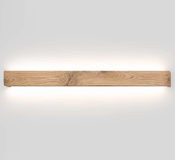 a wooden shelf with a wooden shelf and a light fixture