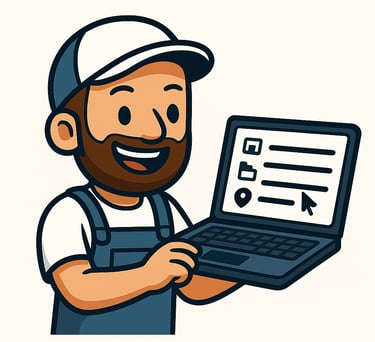 Mascotte Tim Allo Peinture remplissant un formulaire en ligne pour obtenir un devis peinture immédia
