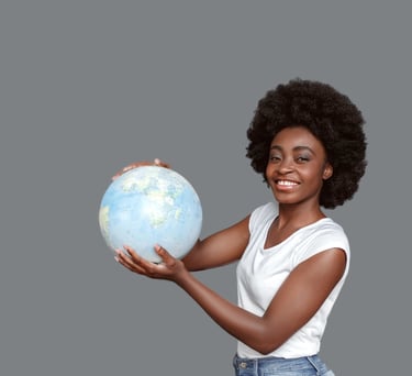 Woman holding globe on the side