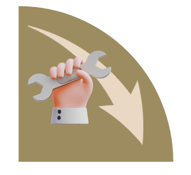 a hand holding a tool and an arrow