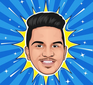 a man with a comic book cover illustration