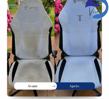 Nettoyage d’une chaise à Spa : contraste avant-après avec élimination des taches et rénovation du ti