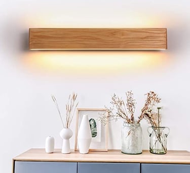 applique muro biemissione led legno sopra letto camera
