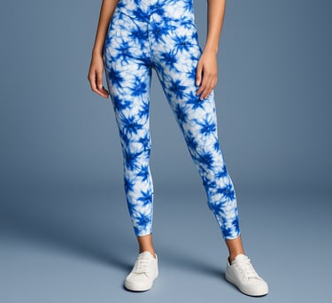 a woman in a blue tie dye dye dye dye dye dye dye dye dye dye