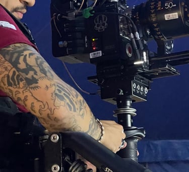 Jonathan Calero operating steadicam and RED camera